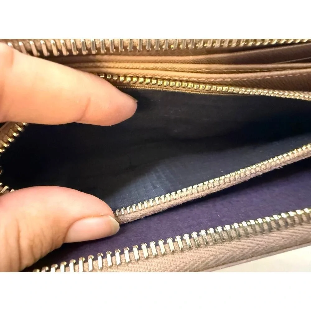 PRADA Wallet Womens Fiocco Brown‎ Leather Bow Long Zip Purple Interior Org Card - Picture 9 of 11